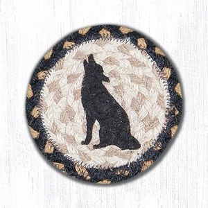 Earth Rugs 5" Round Hand Stenciled Coaster with Howling Coyote Design
